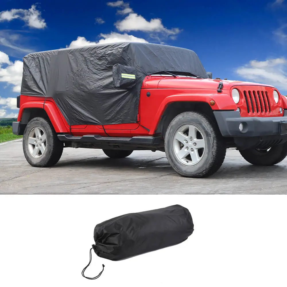 For 2007+ Jeep Wrangler JKU JLU 4Door Black Outdoor Waterproof Cab Car Cover