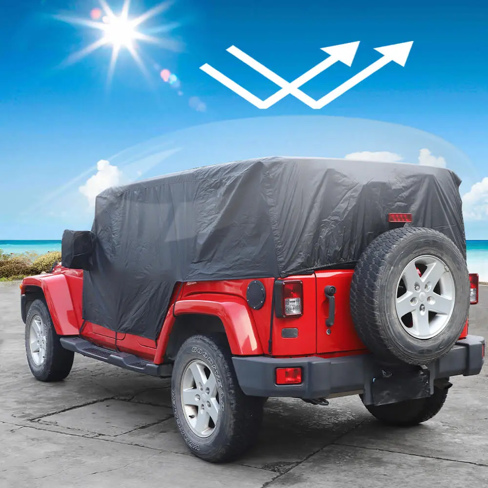 For 2007+ Jeep Wrangler JKU JLU 4Door Black Outdoor Waterproof Cab Car Cover - Image 3