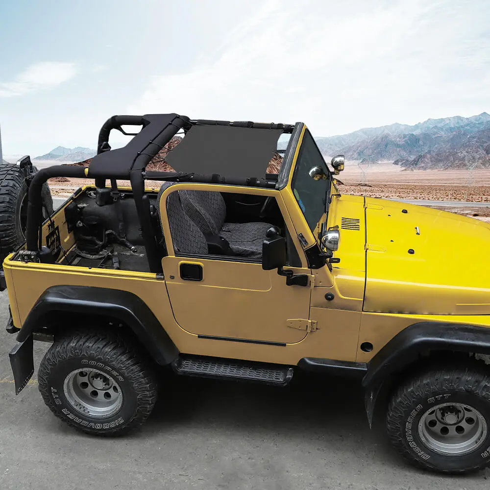 For 1997-2006 Jeep Wrangler TJ Half-Length Mesh Bikini Top Sunshade – UV Protection Soft Roof Cover - Image 5
