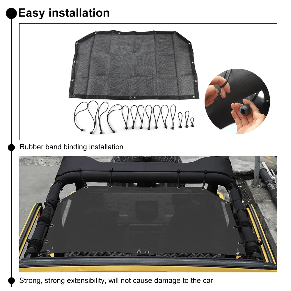 For 1997-2006 Jeep Wrangler TJ Half-Length Mesh Bikini Top Sunshade – UV Protection Soft Roof Cover - Image 6