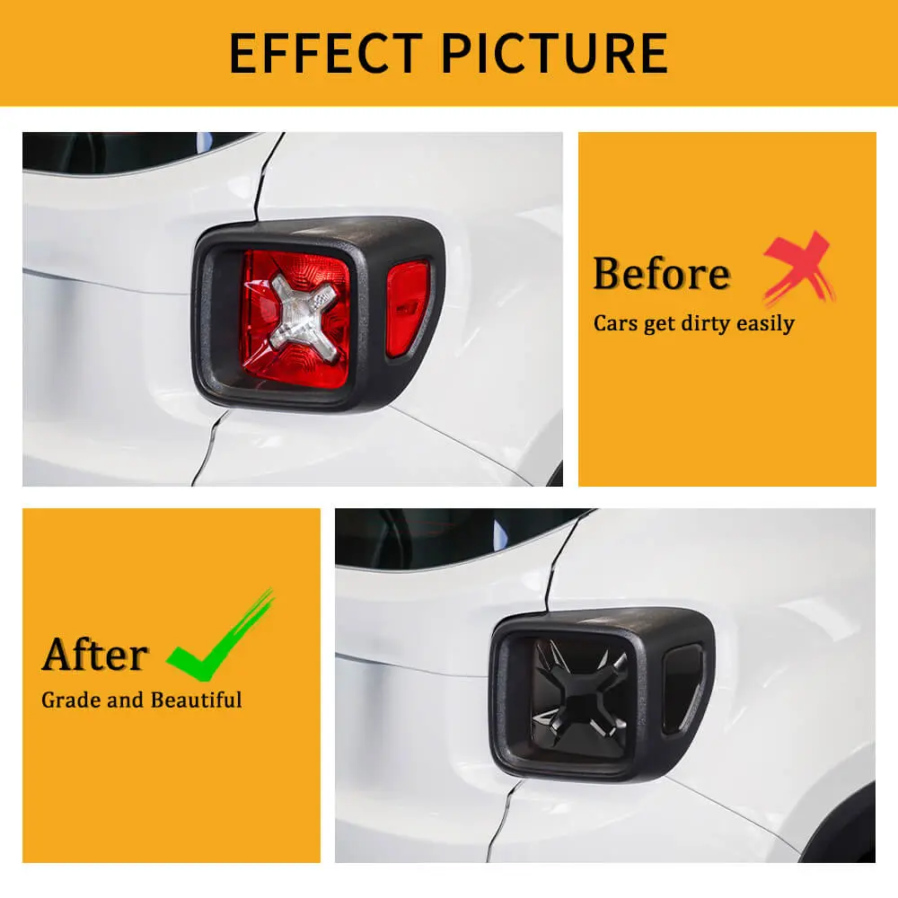 For 2015+ Jeep Renegade Smoked Rear Tail Light Guards Trim Cover Blackened - Image 2