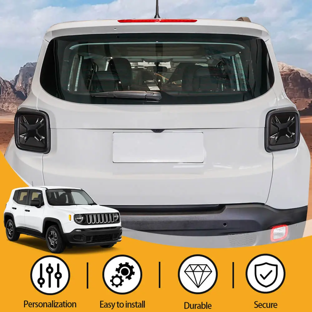 For 2015+ Jeep Renegade Smoked Rear Tail Light Guards Trim Cover Blackened - Image 6