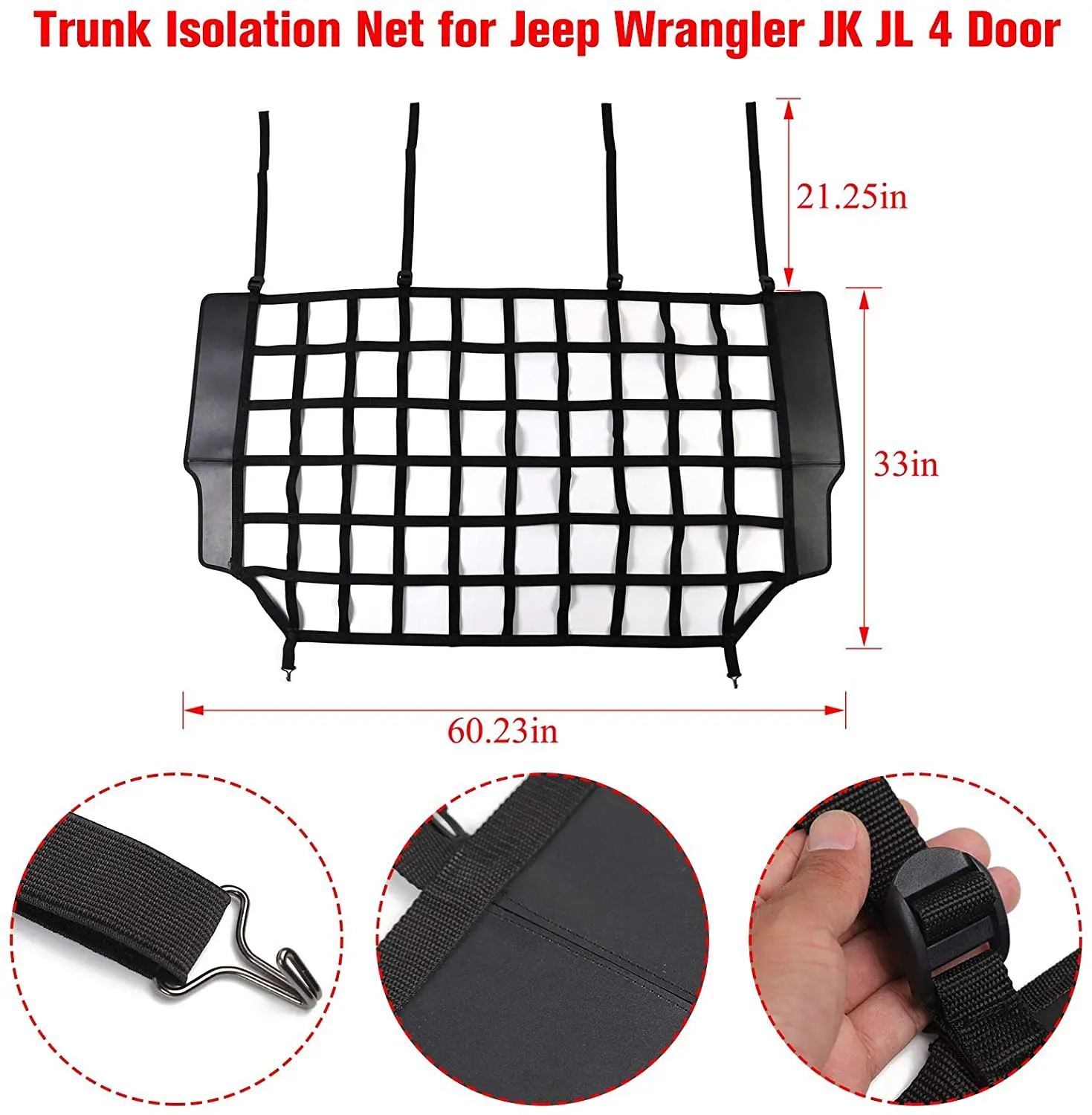For Jeep Wrangler JK JKU & JL JLU 4 Door Rear Trunk Isolation Cargo Net Organizer Dog Barrier Mesh - Image 6