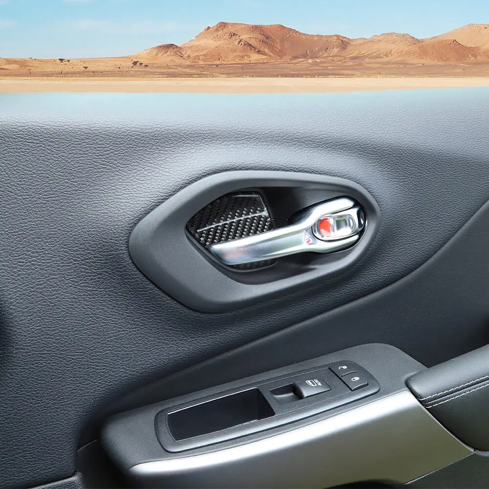 For 2014+ Jeep Cherokee Real Carbon Fiber Interior Door Bowl Sticker Cover Trim - Image 2