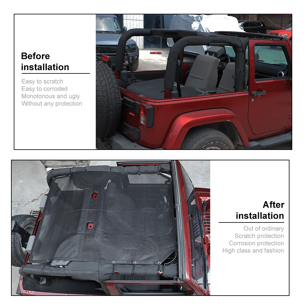 For 2007-2018 Jeep Wrangler JK 2-Door Sunroof Sun Shade Insulation Net Black - Image 2