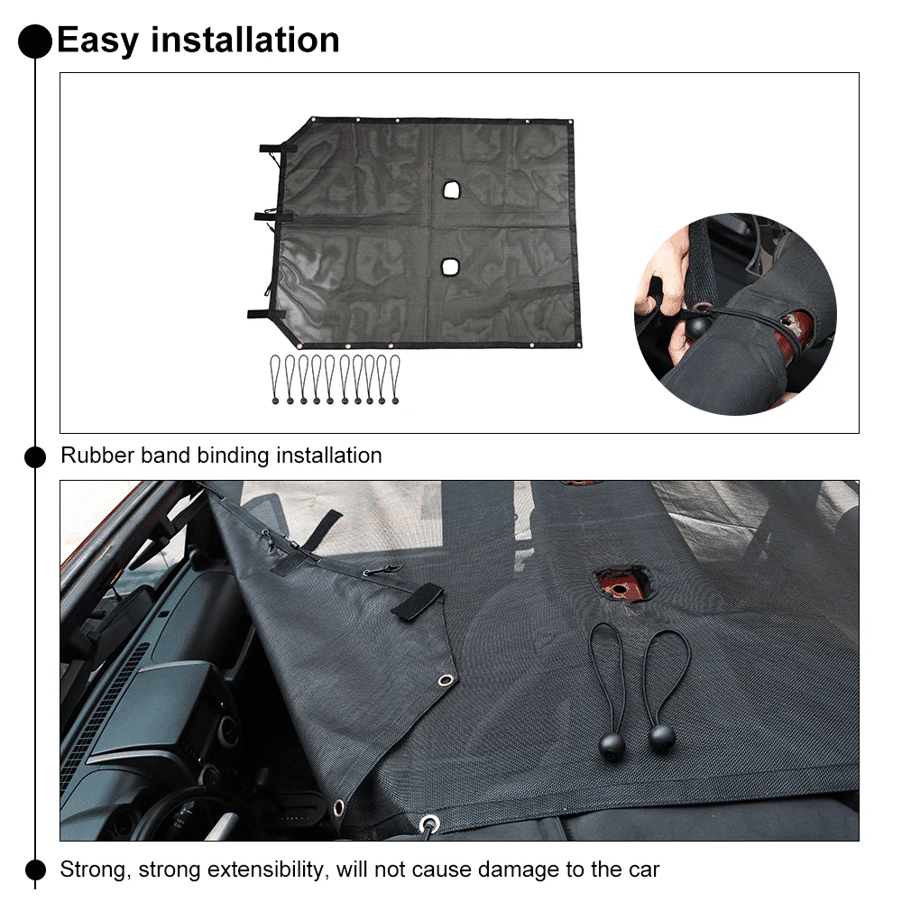 For 2007-2018 Jeep Wrangler JK 2-Door Sunroof Sun Shade Insulation Net Black - Image 5
