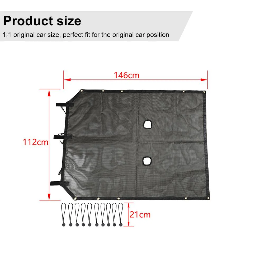 For 2007-2018 Jeep Wrangler JK 2-Door Sunroof Sun Shade Insulation Net Black - Image 7