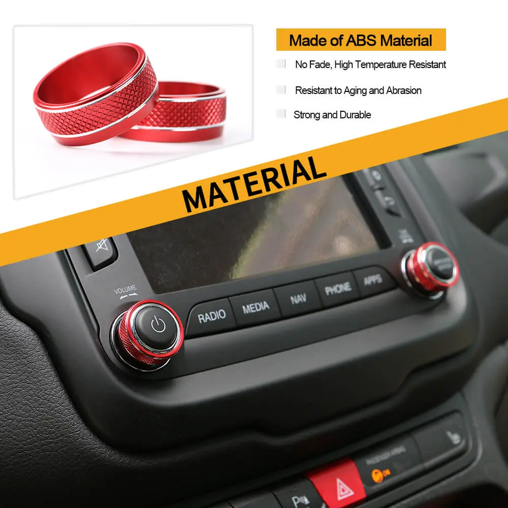For 2015-2017 Jeep Renegade CD Switch Button Knob Cover Ring Trim - Image 5