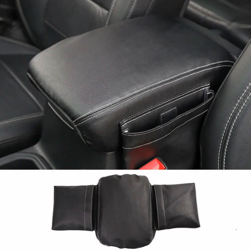 For 2018+ Jeep Wrangler JL JLU & Gladiator JT Center Console Armrest Box Cover Leather Pad with Side Storage Pockets Bag