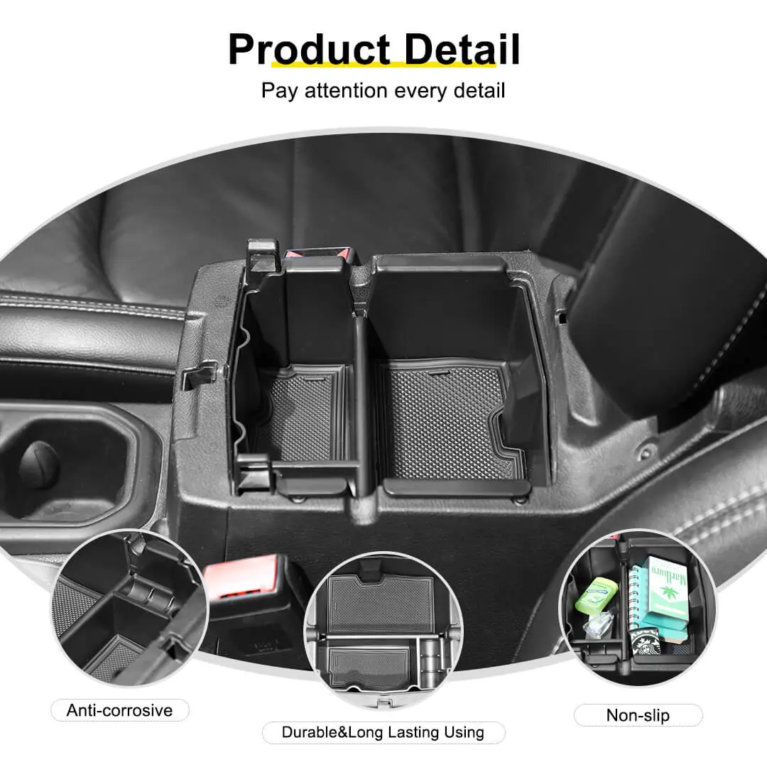 For 2018+ Jeep Wrangler JL JLU Center Console Organizer Tray Armrest Storage Box Divider - Image 9
