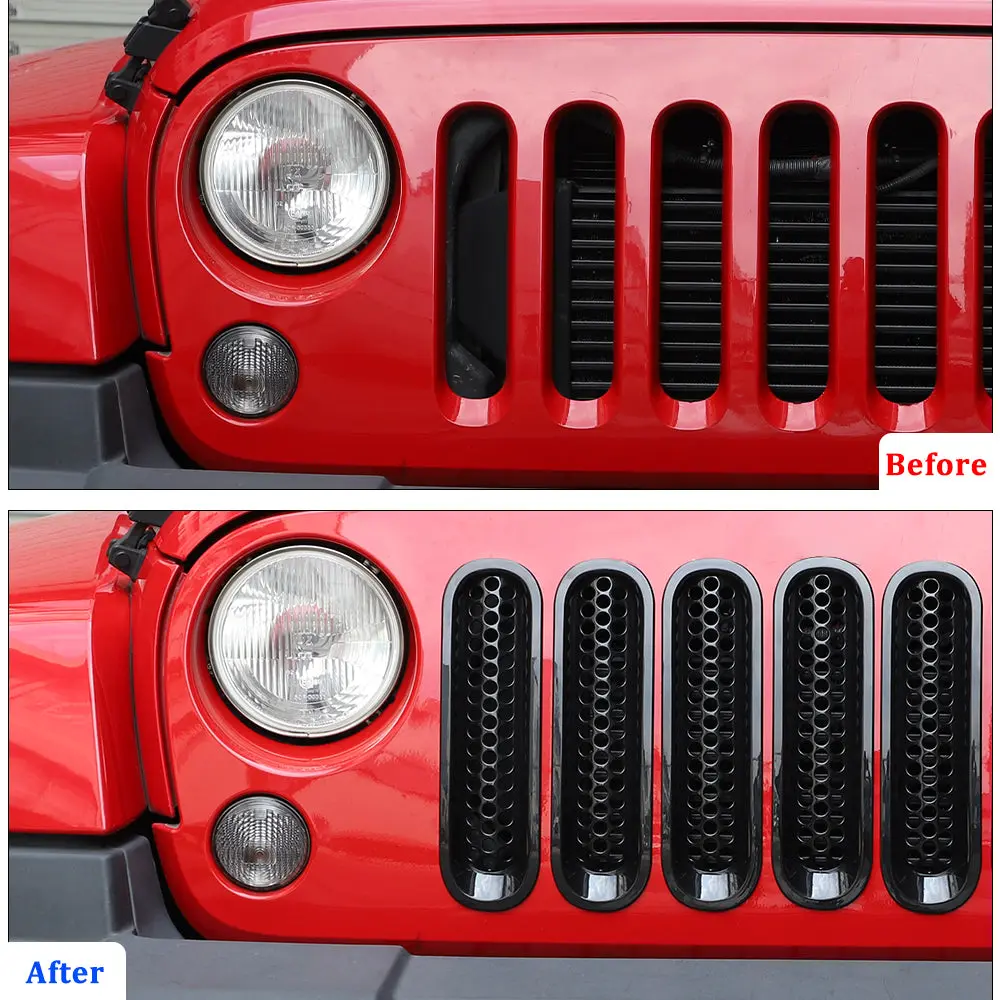 For 2007-2018 Jeep Wrangler JK JKU Clip-in Mesh Grille Inserts Trim - Image 3