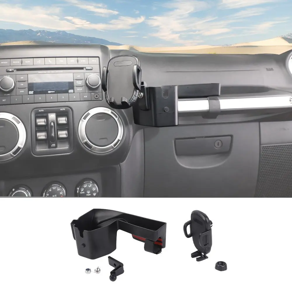 For 2011-2018 Jeep Wrangler JK Co-pilot Grab Bar Mount Mobile Phone Holder Bracket Storage Box