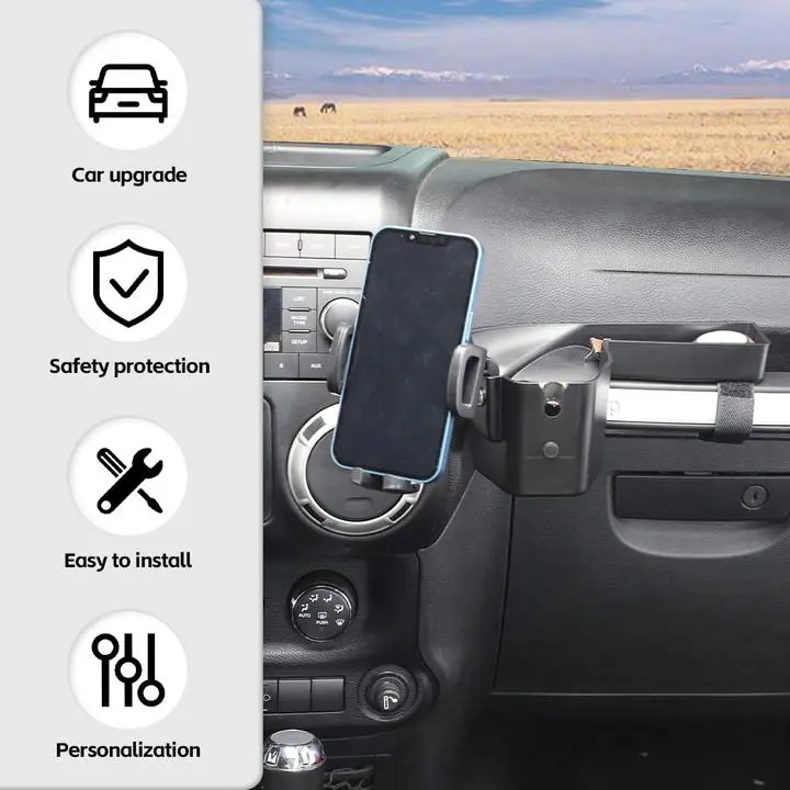 For 2011-2018 Jeep Wrangler JK Co-pilot Grab Bar Mount Mobile Phone Holder Bracket Storage Box - Image 6