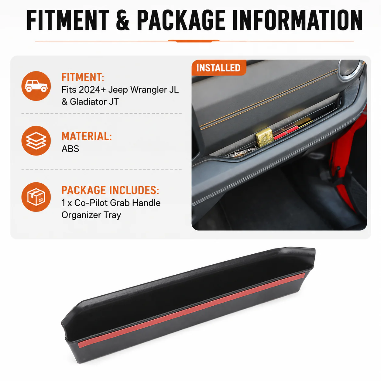 For 2024+ Jeep Wrangler JL & Gladiator JT Organizer Co-Pilot Grab Bar Storage Box Handle Insert Tray - Image 7
