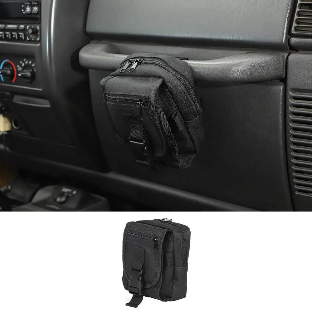 For 1997+ Jeep Wrangler YJ CJ TJ JK JL JT Co-Pilot Grab Bar Storage Bag Organizer Black