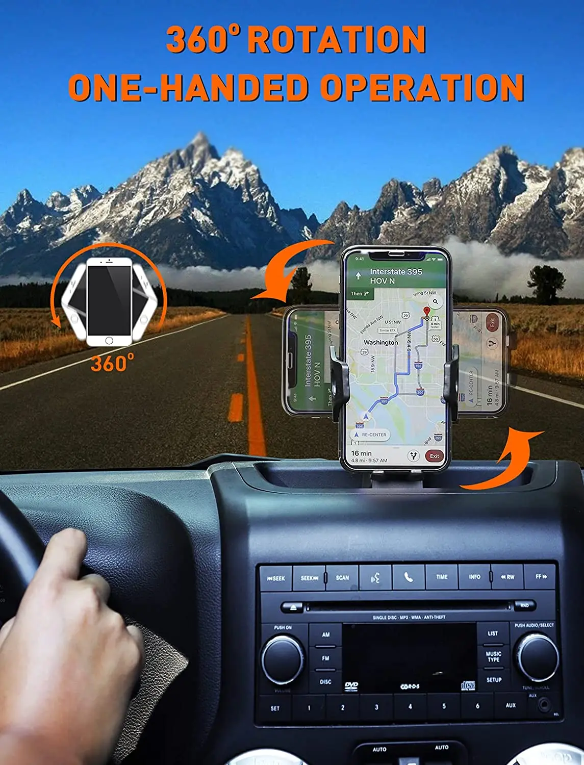 For 2011-2018 Jeep Wrangler JK JKU Dash Tray Mount Phone Clamp Holder, Black - Image 5