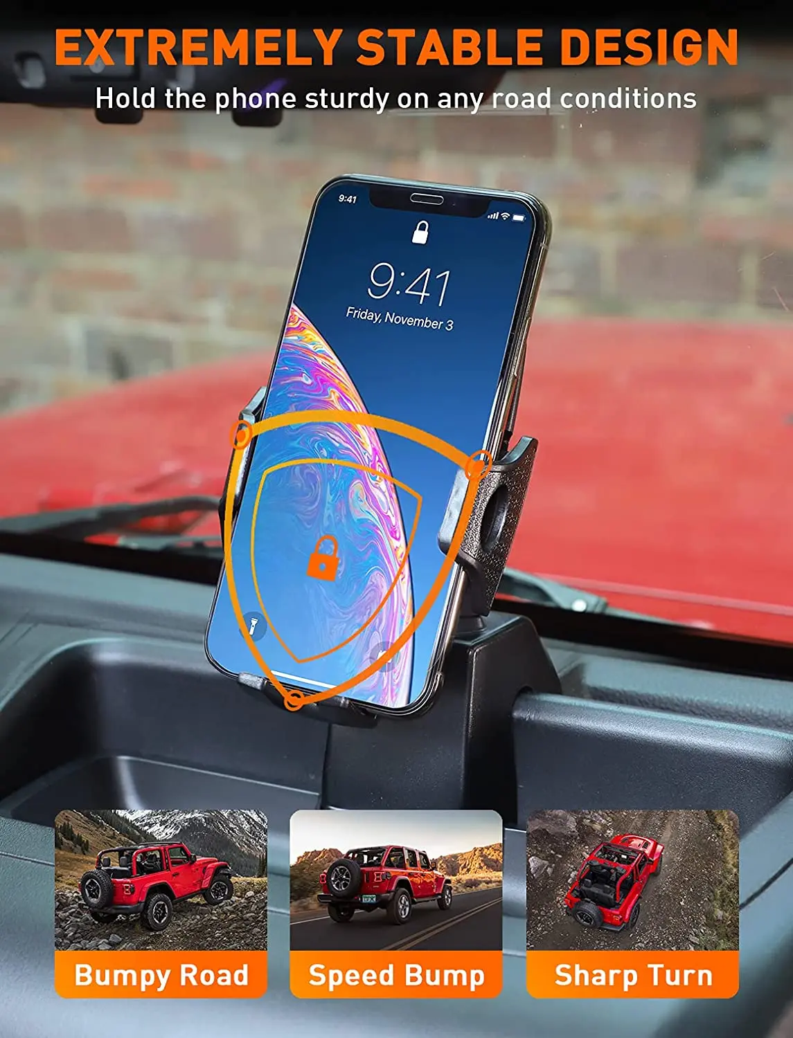 For 2011-2018 Jeep Wrangler JK JKU Dash Tray Mount Phone Clamp Holder, Black - Image 6