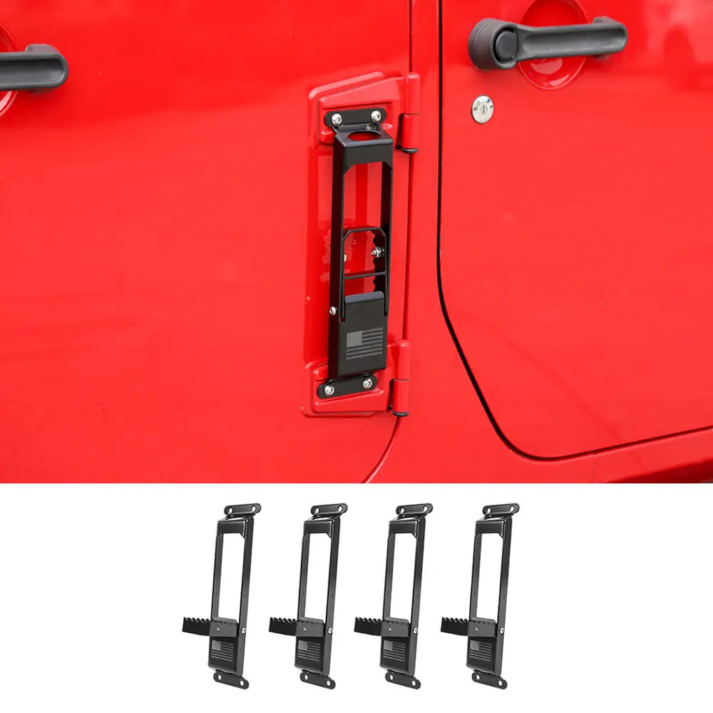 For 2007+ Jeep Wrangler JK JKU JL JLU JT Exterior Door Hinge Step Folding Foot Peg Steps Black(American Flag) - Image 7