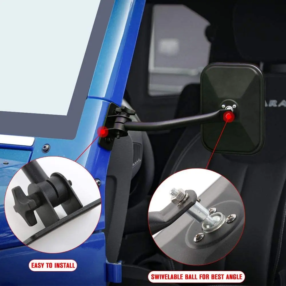 For Jeep Wrangler TJ JK JKU Door Off Mirrors Rear View Quick Release Mirrors - Image 4