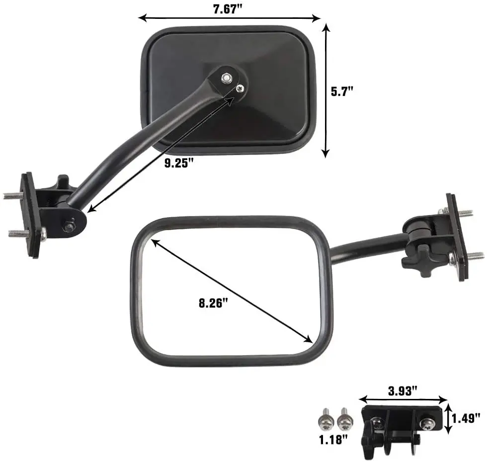 For Jeep Wrangler TJ JK JKU Door Off Mirrors Rear View Quick Release Mirrors - Image 6