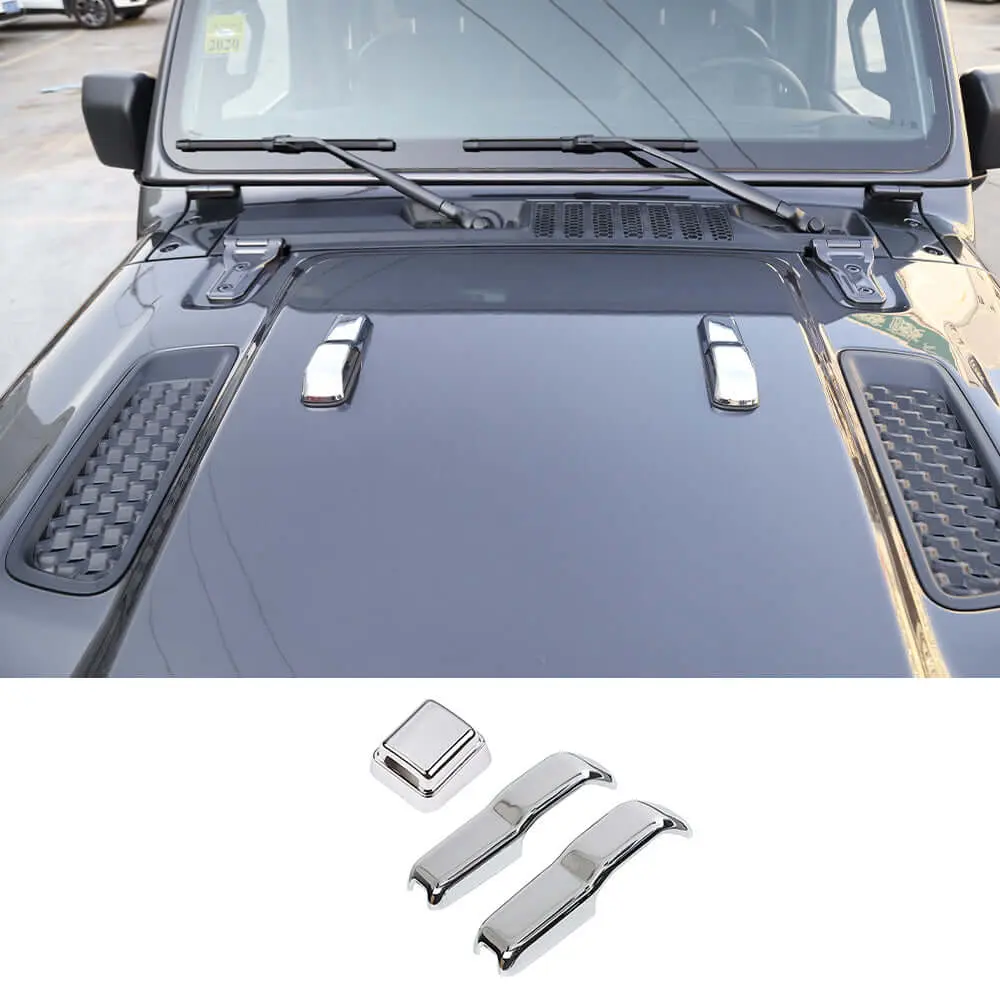 For 2018+ Jeep Wrangler JL Engine Hood Bra Trim & Rear Wiper Nozzle Trim Cover 3Pcs - Image 11