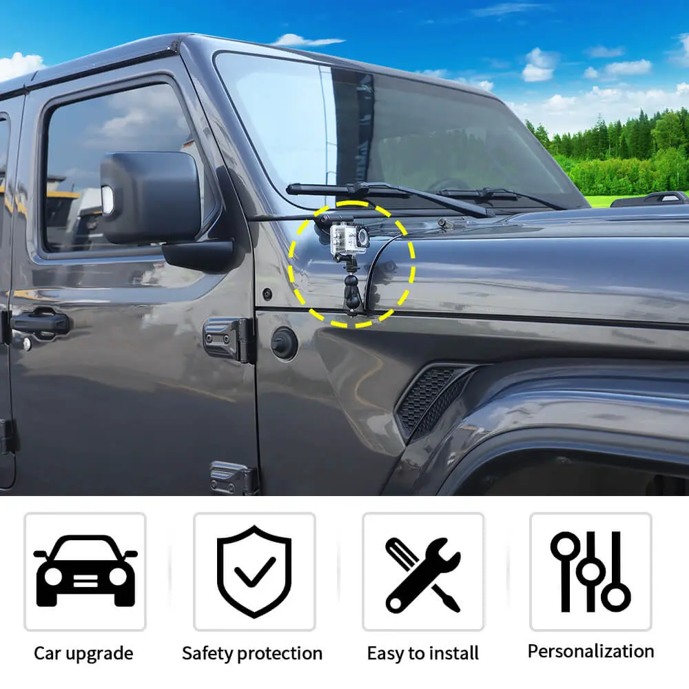 For Jeep Wrangler JK JL & Gladiator JT Engine Hood Corner Action Camera Bracket Stand - Image 5
