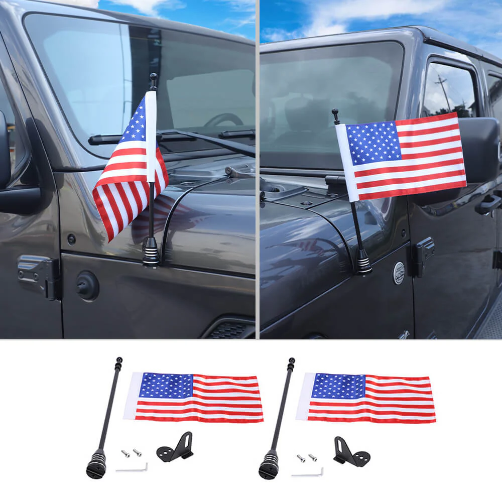 For Jeep Wrangler JK JL & Gladiator JT Engine Hood Corner Side Flag Mount, Flagpole Holder Bracket