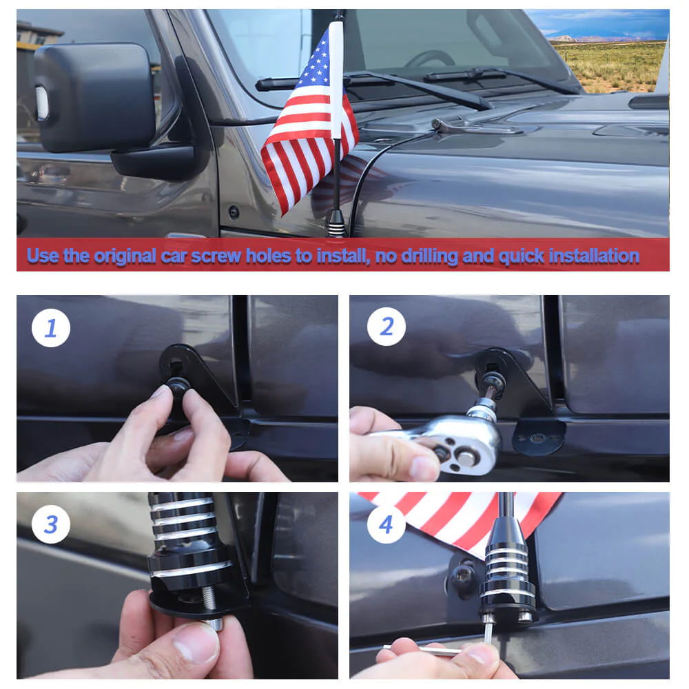 For Jeep Wrangler JK JL & Gladiator JT Engine Hood Corner Side Flag Mount, Flagpole Holder Bracket - Image 5