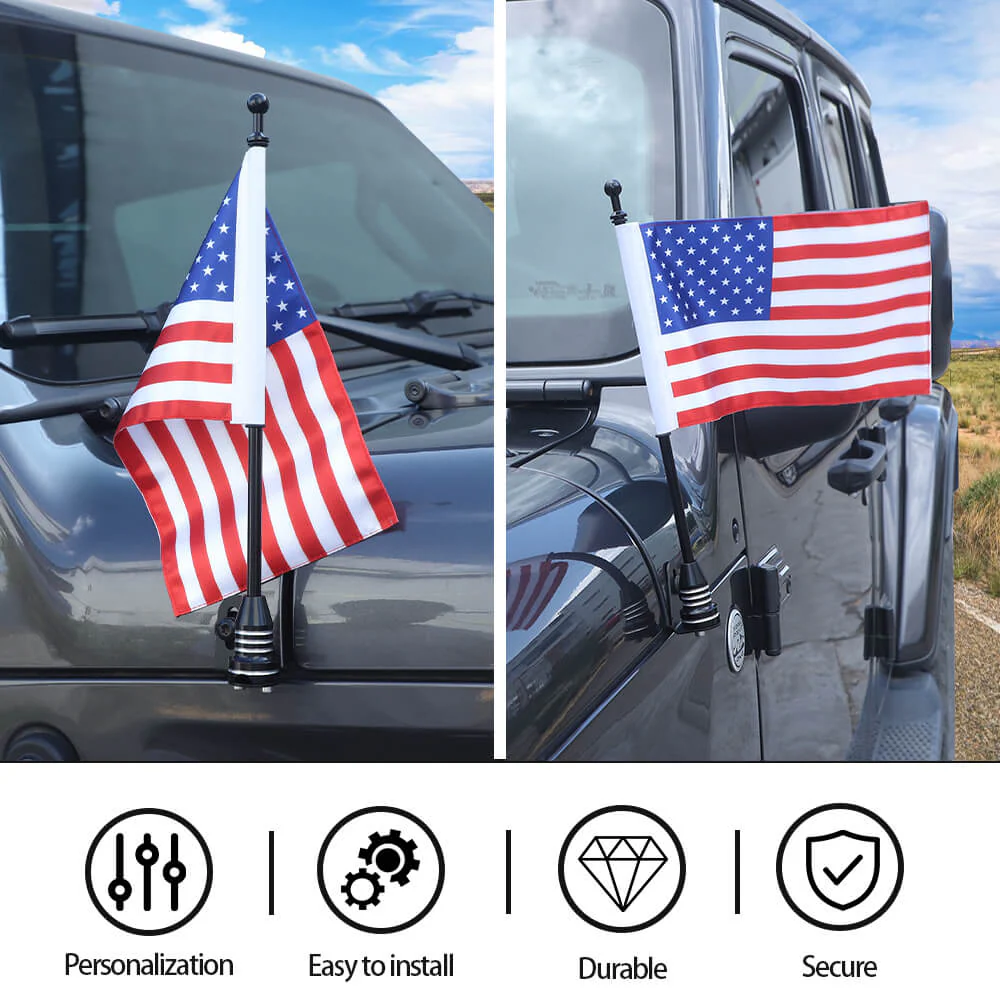 For Jeep Wrangler JK JL & Gladiator JT Engine Hood Corner Side Flag Mount, Flagpole Holder Bracket - Image 6
