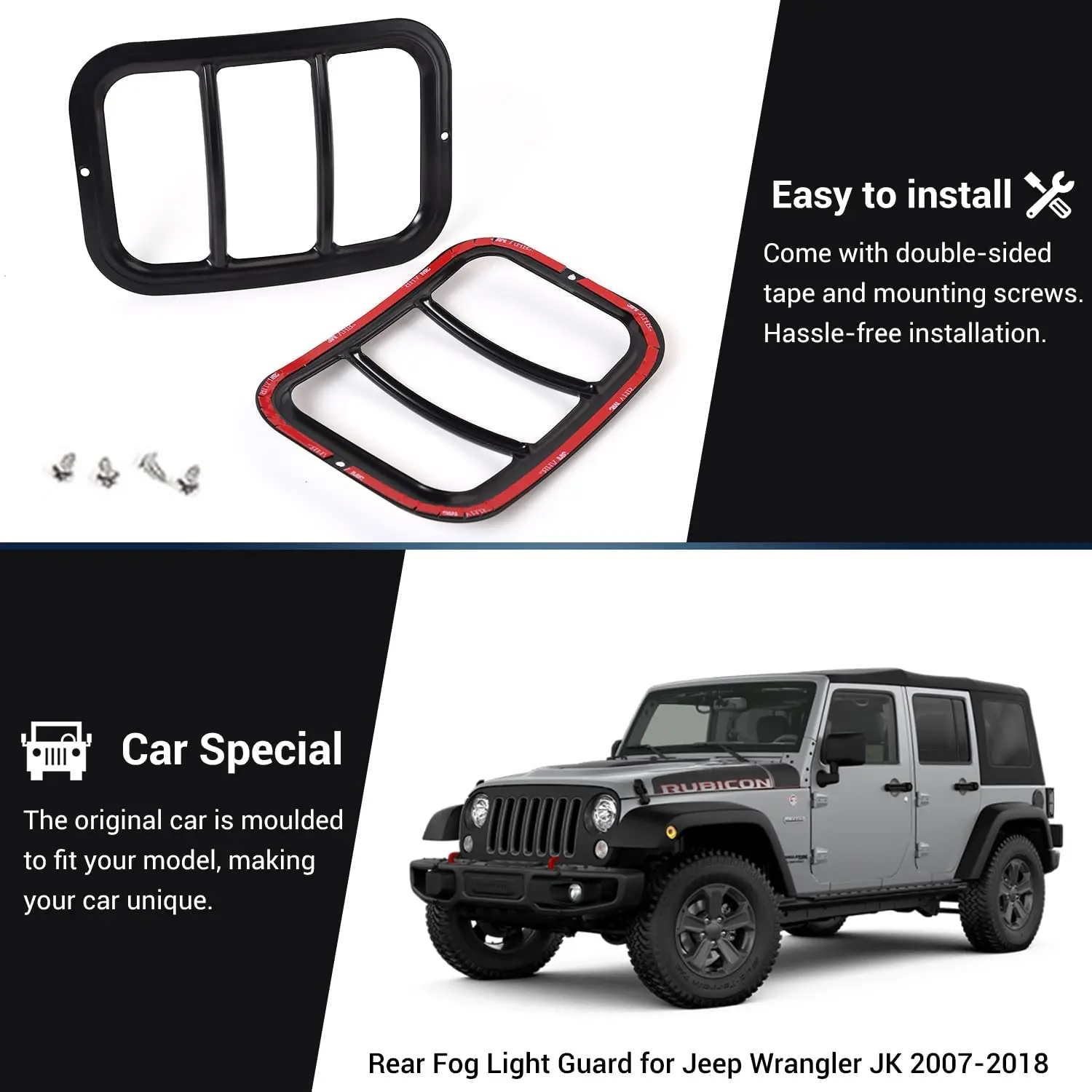 For 2007-2018 Jeep Wrangler JK Rear Bumper Fog Light Guards - Image 4