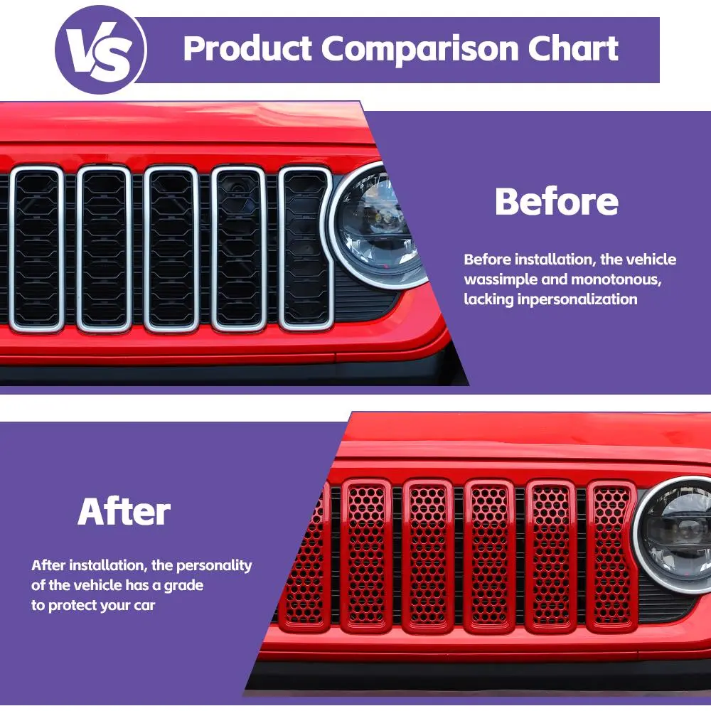For 2024+ Jeep Wrangler JL/Gladiator JT Upgrade Front Honeycomb Mesh Grille Inserts Trim - Image 2