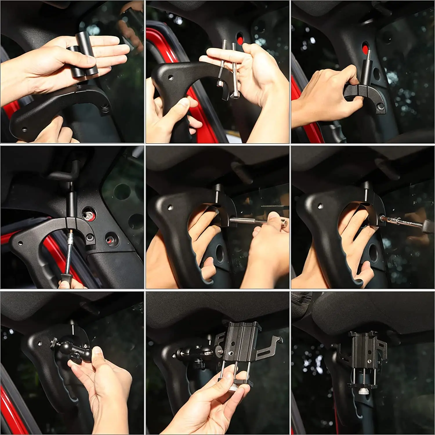 For 2007-2018 Jeep Wrangler JK JKU Front Grab Handles *2 with Phone Holder Mount *1 - Image 6