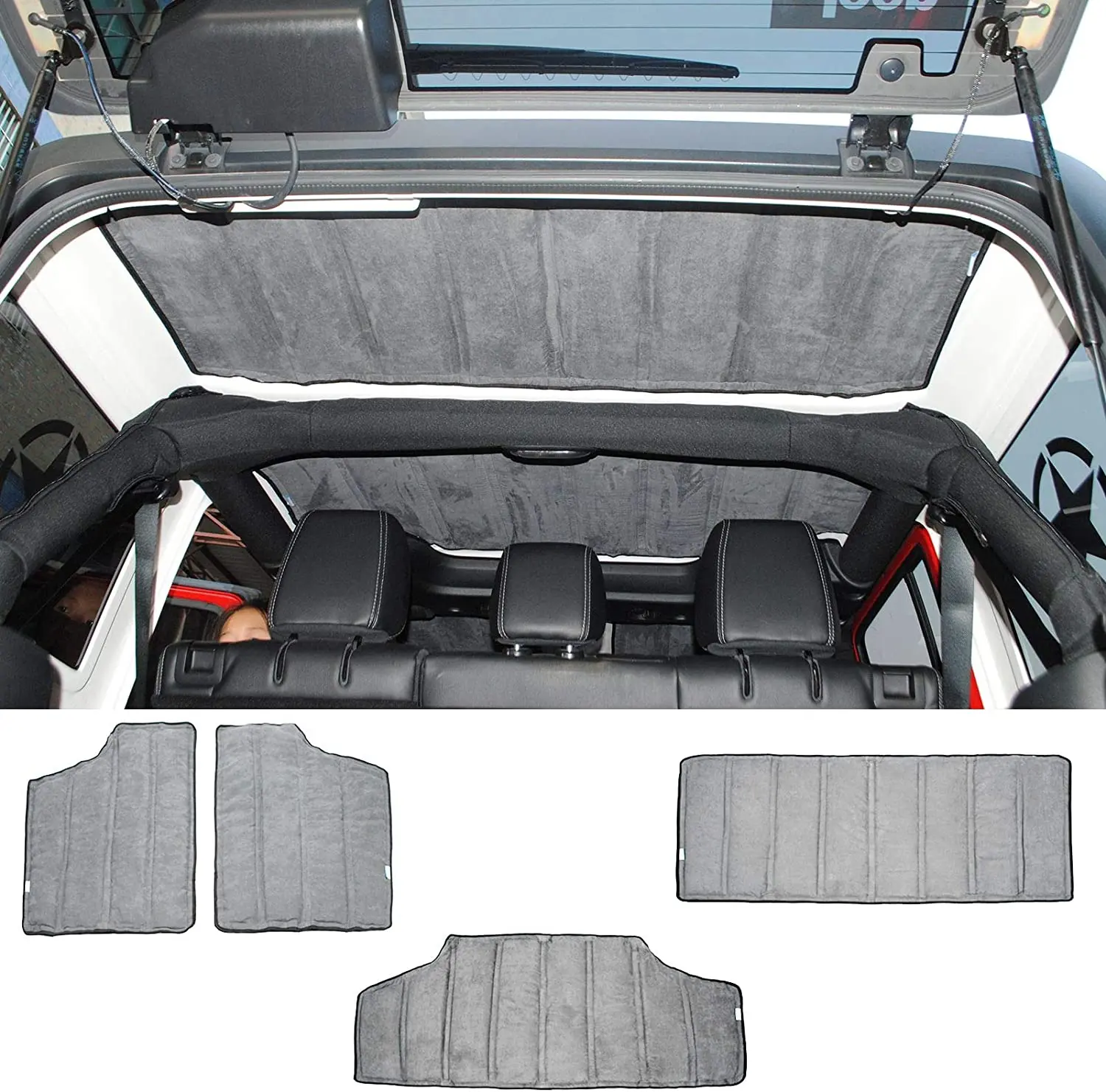 For 2012-2018 Jeep Wrangler JK & Unlimited 4-Door Hardtop Headliner Roof Heat Insulation Kit (Grey)