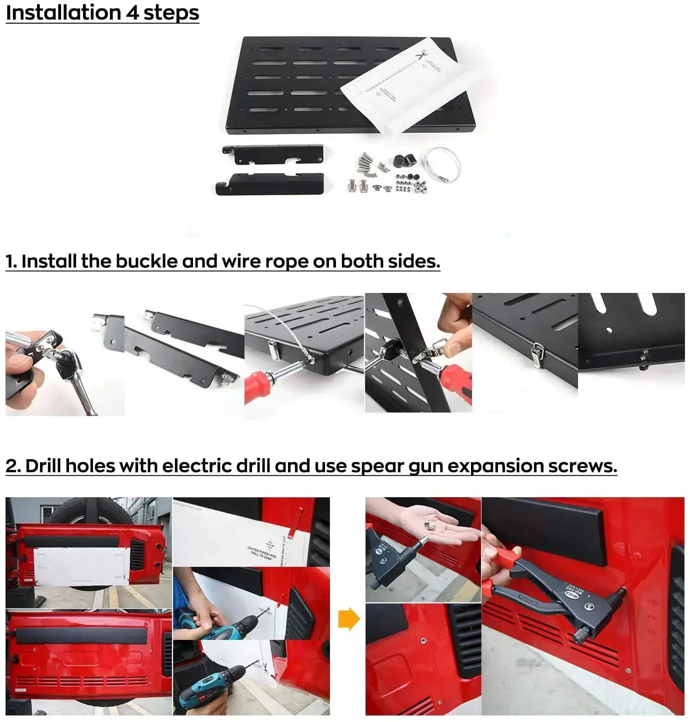 For 2007-2018 Jeep Wrangler JK JKU Tailgate Table Rear Foldable Cargo Shelf, Aluminum Alloy, Storage Rack - Image 5