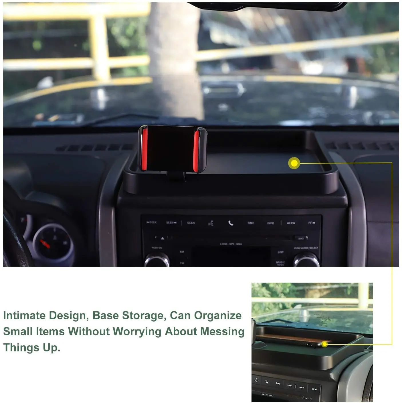For 2007-2010 Jeep Wrangler JK JKU Phone Holder Mount, Dash Tray Storage Box Dashboard Organizer - Image 3