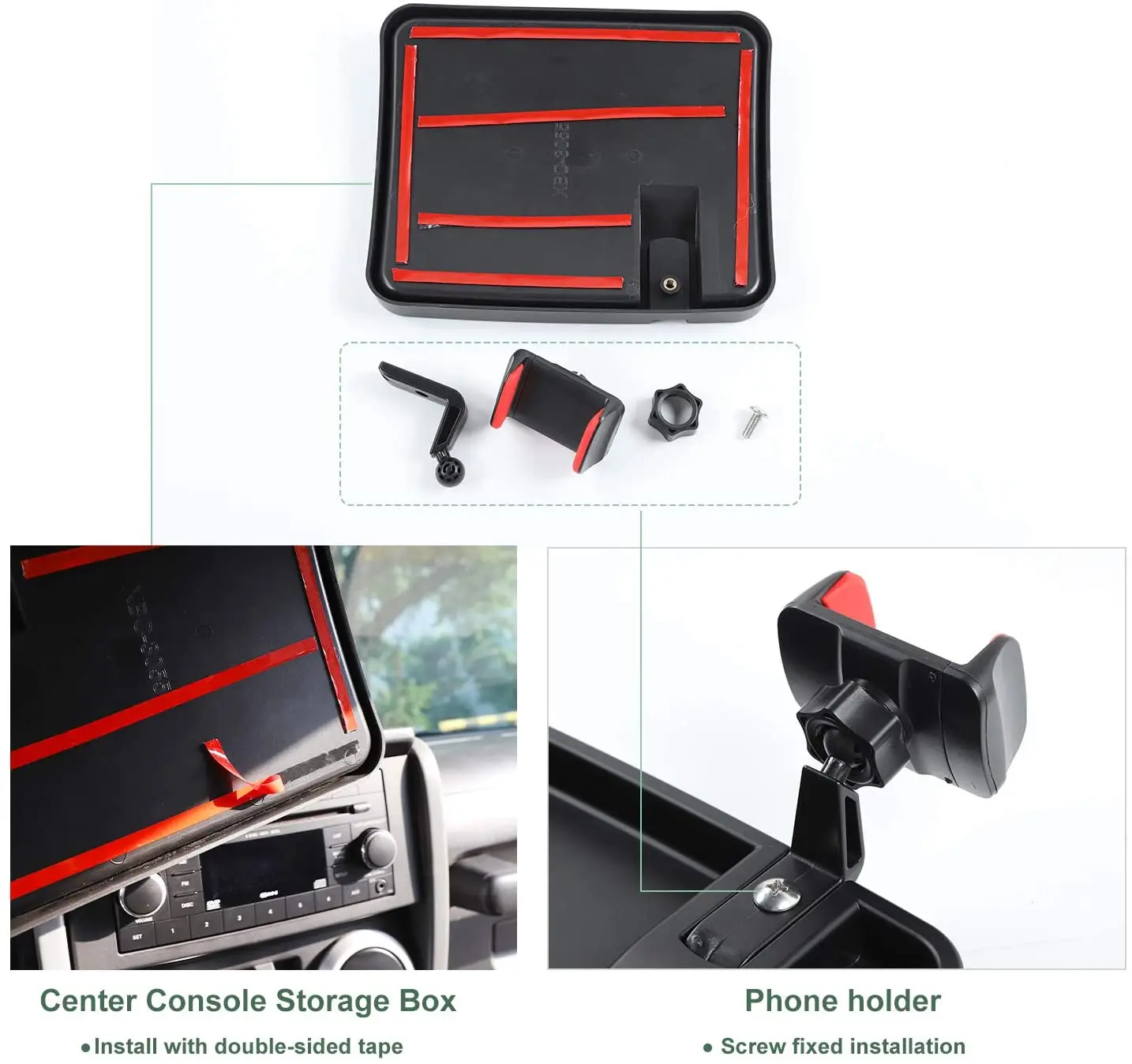 For 2007-2010 Jeep Wrangler JK JKU Phone Holder Mount, Dash Tray Storage Box Dashboard Organizer - Image 9