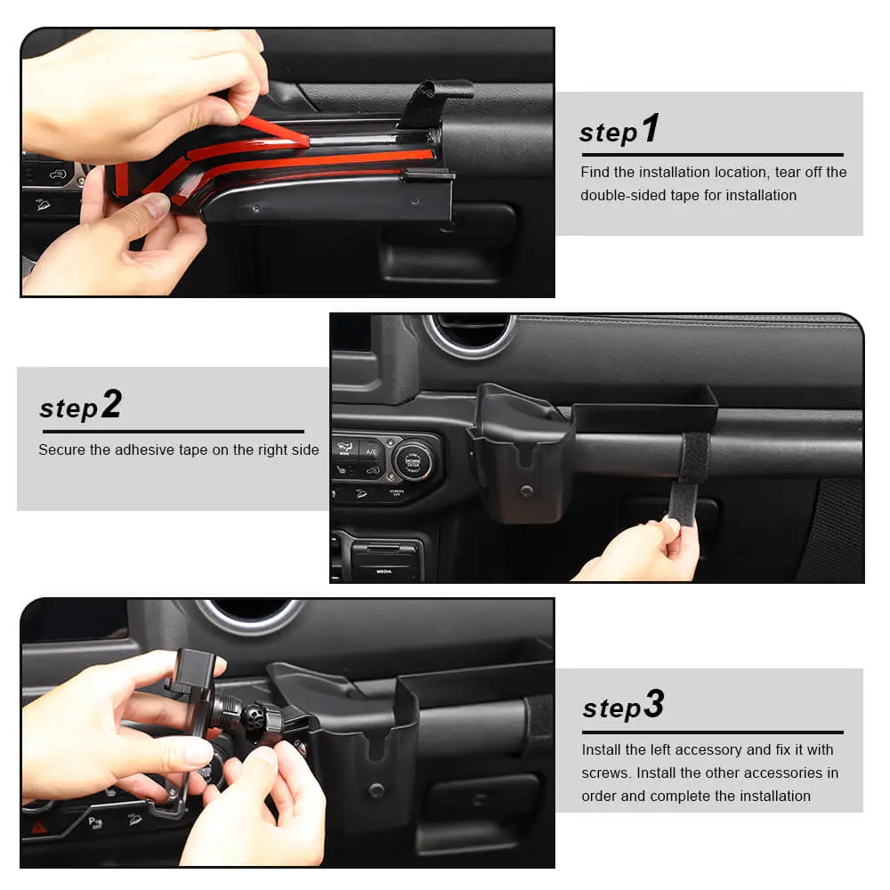 For 2018-2023 Jeep Wrangler JL JLU & Gladiator JT Passenger Co-Pilot Grab Bar Phone Mount Drink Cup Storage Tray - Image 11