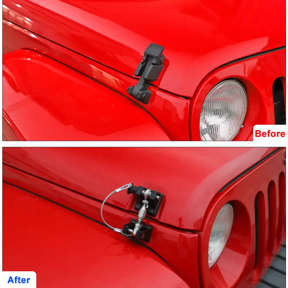 For 2007+ Jeep Wrangler JK JL Gladiator JT Stainless Steel Locking Hood Latch Catch Kit - Image 2
