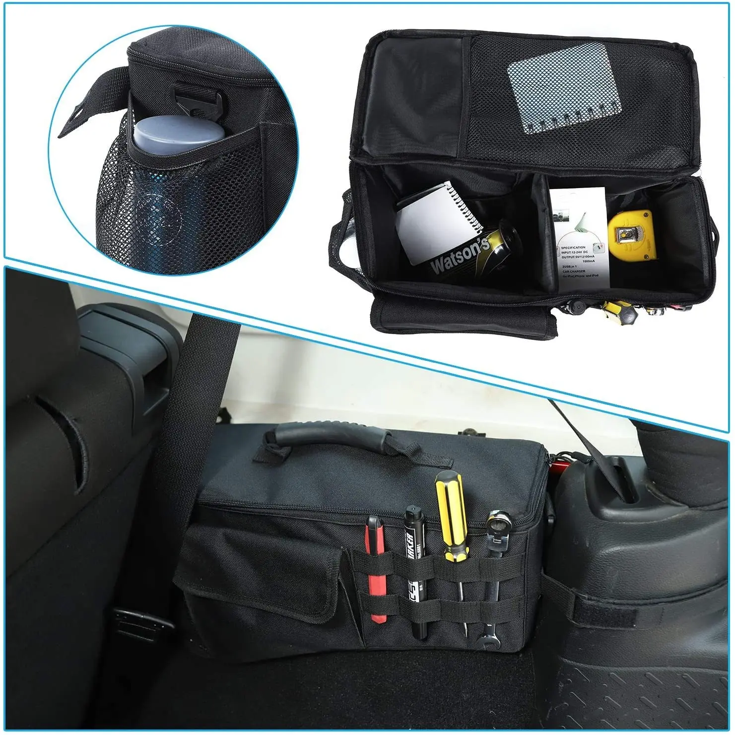 For 2007-2018 Jeep Wrangler JKU Rear Trunk Storage Bag Pockets Organizer, Durable Oxford - Image 3