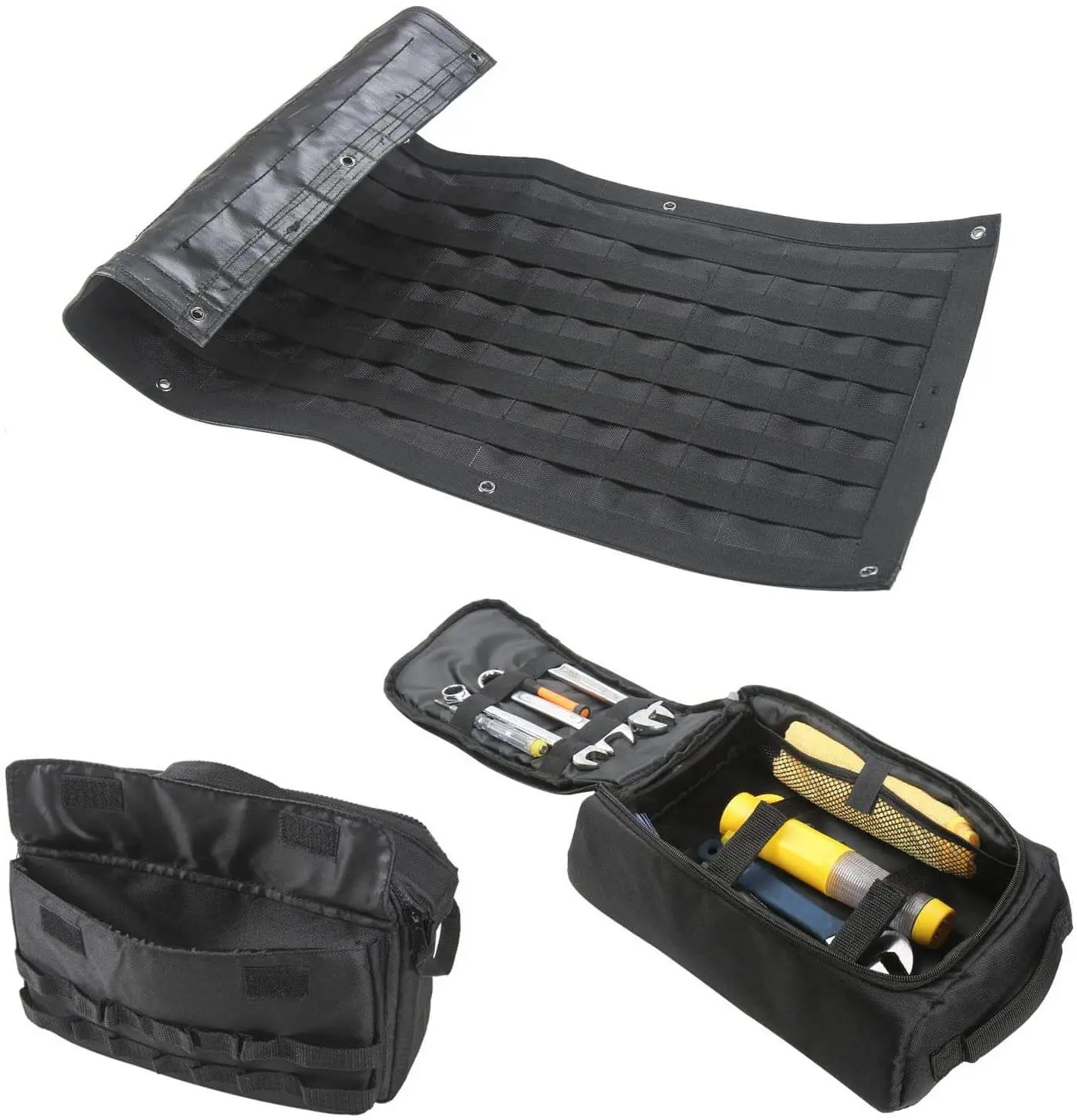 For Jeep Wrangler JK JL Tailgate Tool Kit Storage Bag Organizer Racks Canvas 3PCS - Image 6