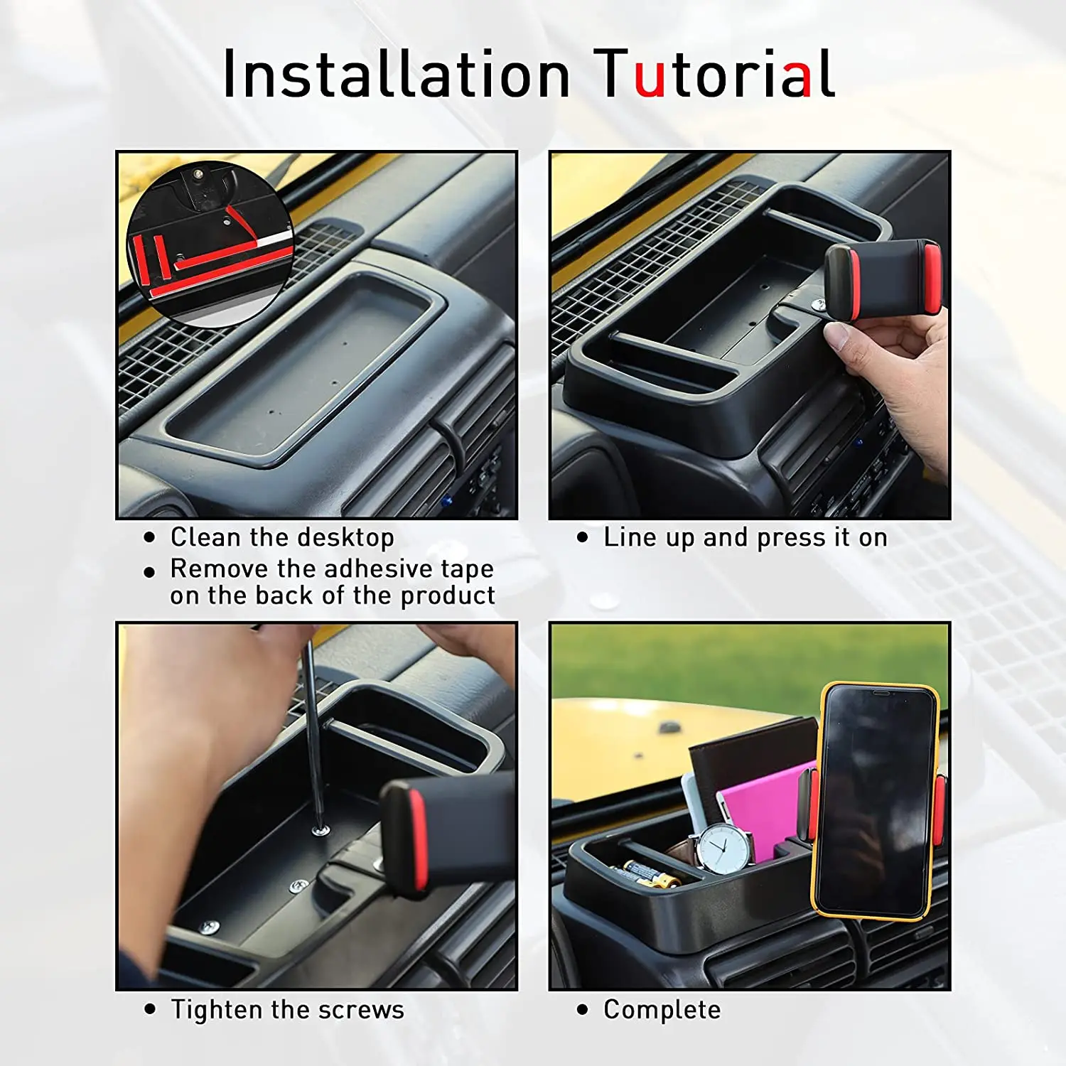 For Jeep Wrangler TJ 1997-2006 Phone Holder Mount Dash Tray Dashboard Storage Box Organizer - Image 6