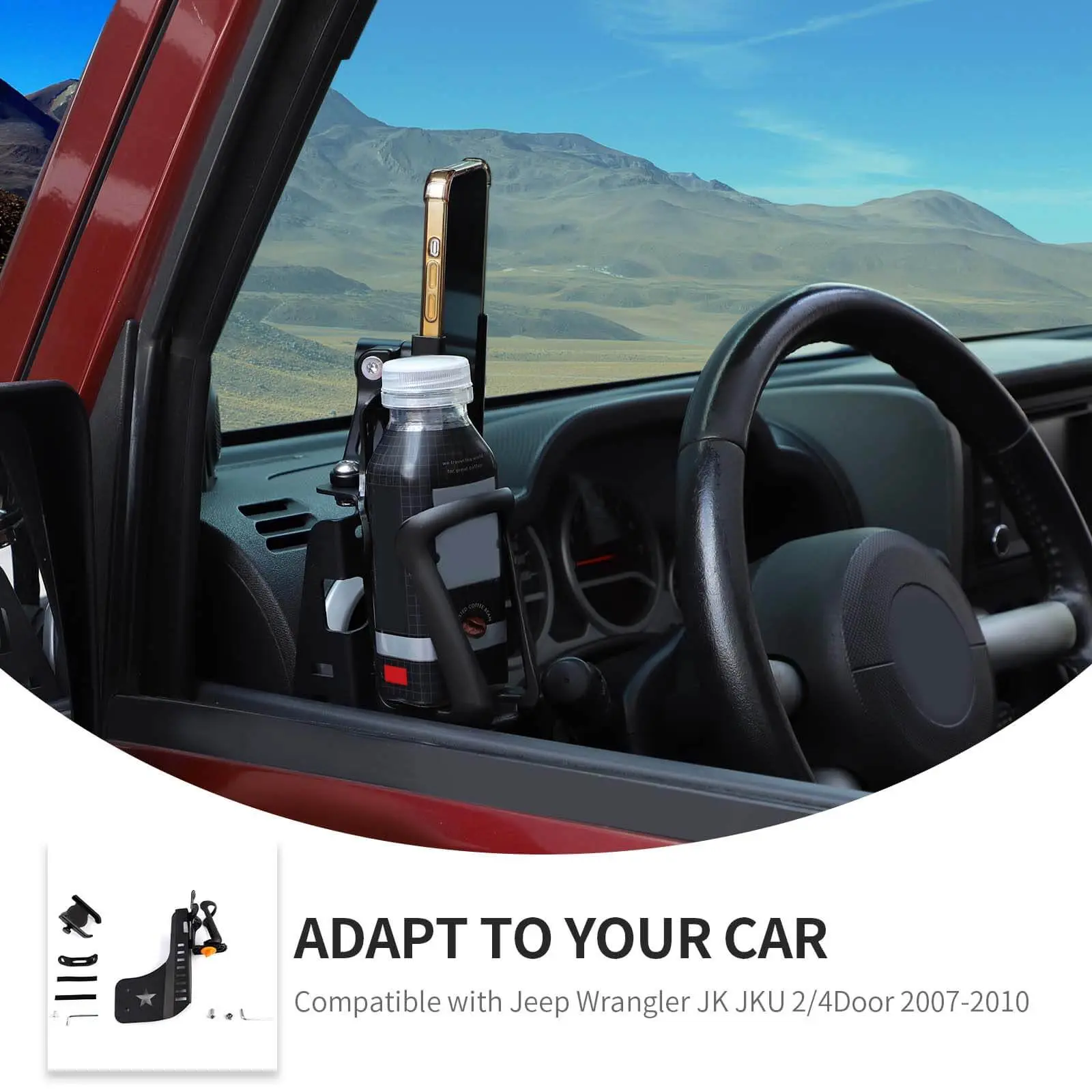 For 2007-2010 Jeep Wrangler JK Two Side Front Door Water Cup Phone Holder Stand - Image 3