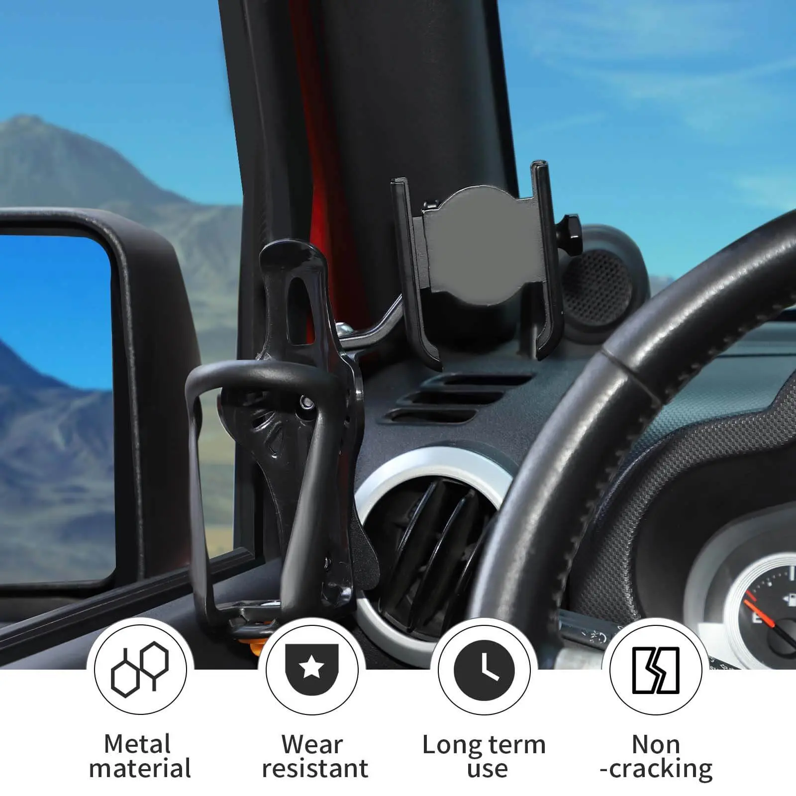For 2007-2010 Jeep Wrangler JK Two Side Front Door Water Cup Phone Holder Stand - Image 6