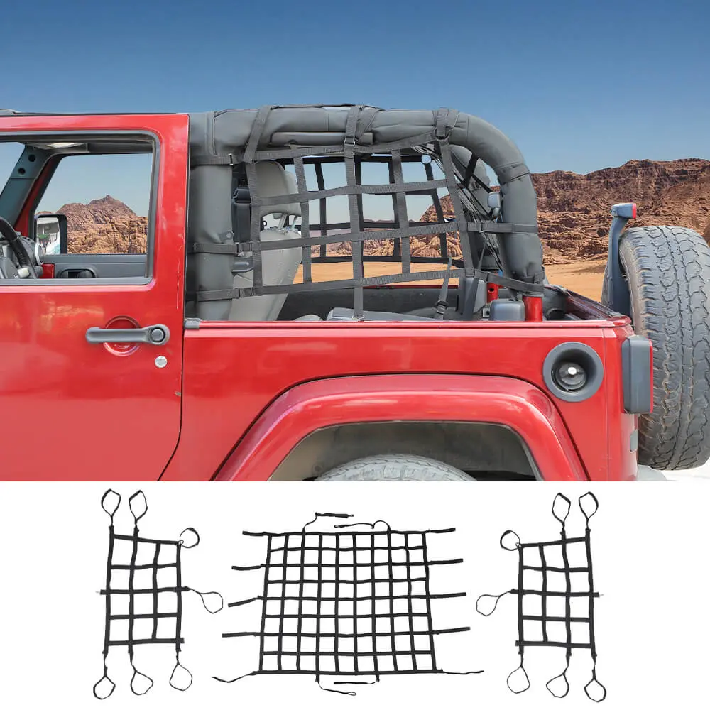 For 2007-2018 Jeep Wrangler JK Roof & Side Cargo Luggage Rack Net 2Door