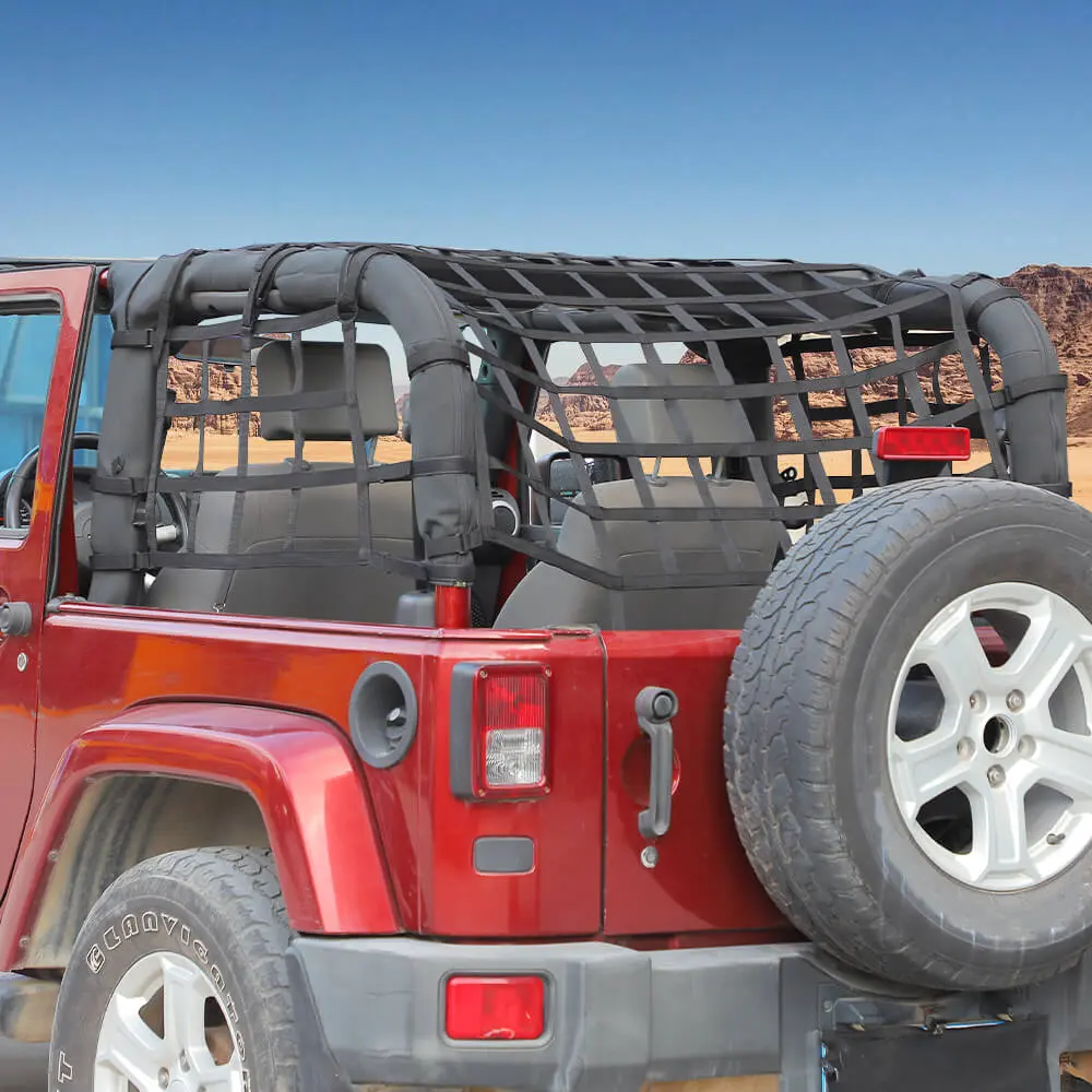 For 2007-2018 Jeep Wrangler JK Roof & Side Cargo Luggage Rack Net 2Door - Image 3