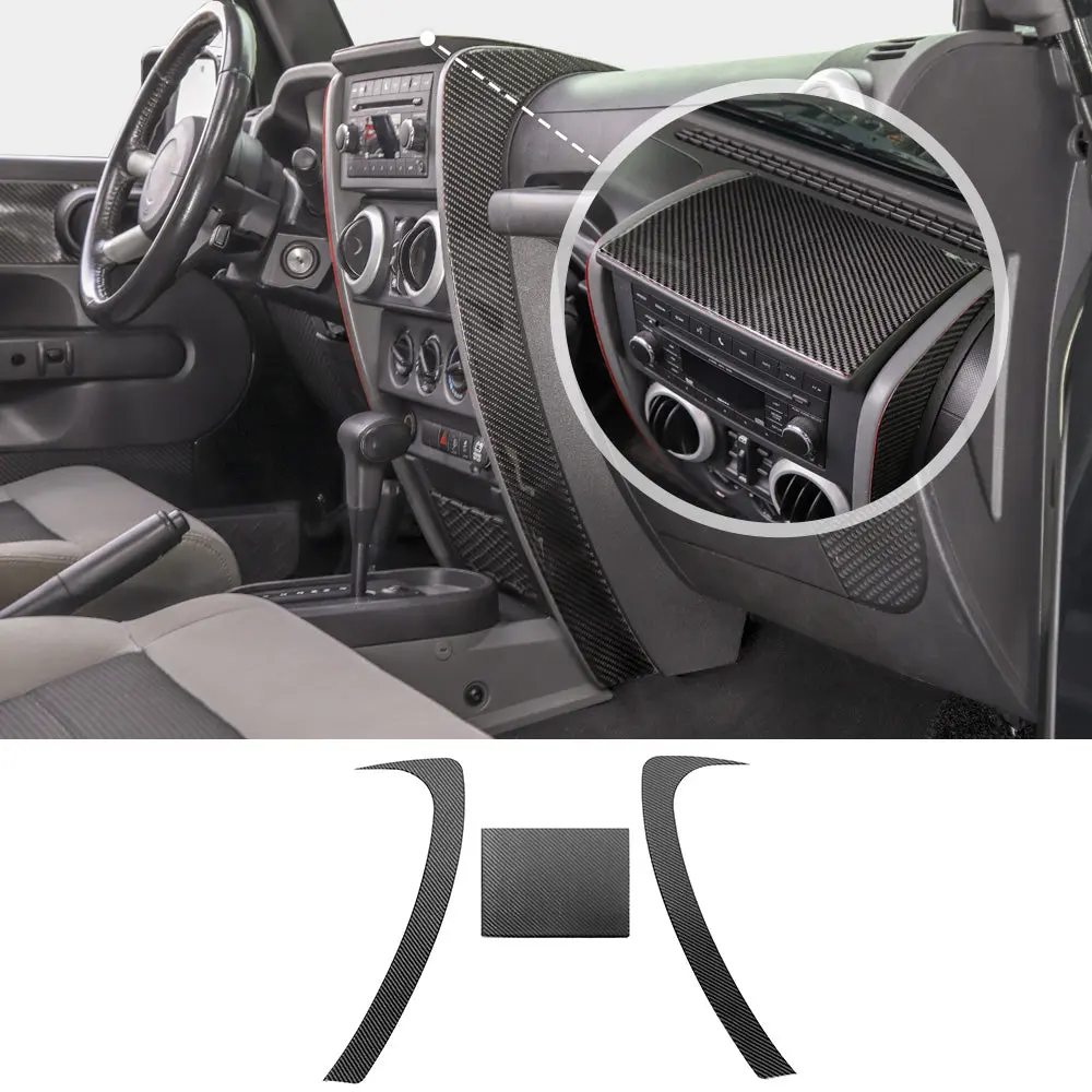 For 2007-2010 Jeep Wrangler JK JKU Real Carbon Fiber Dashboard Center Console Cover Trim