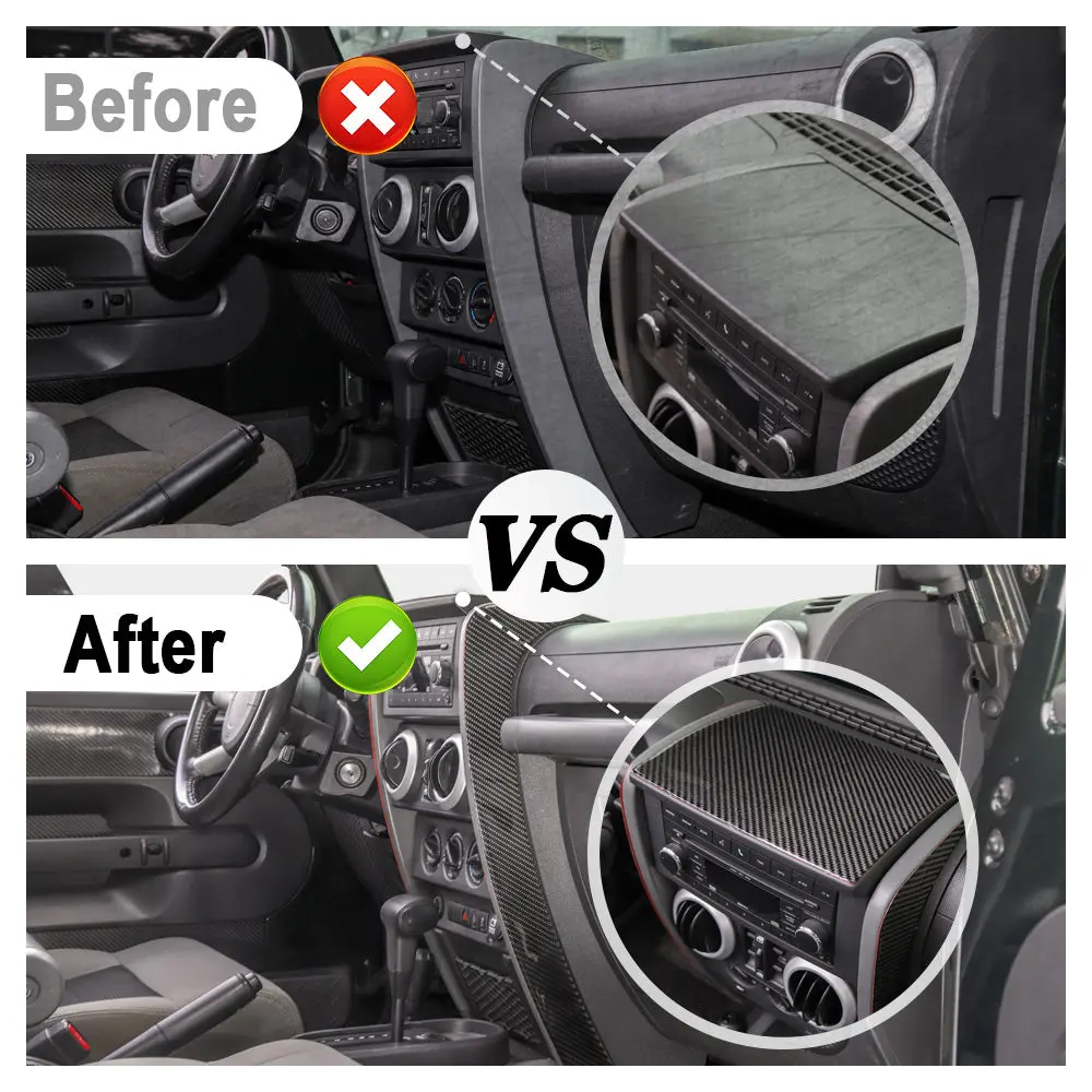 For 2007-2010 Jeep Wrangler JK JKU Real Carbon Fiber Dashboard Center Console Cover Trim - Image 2