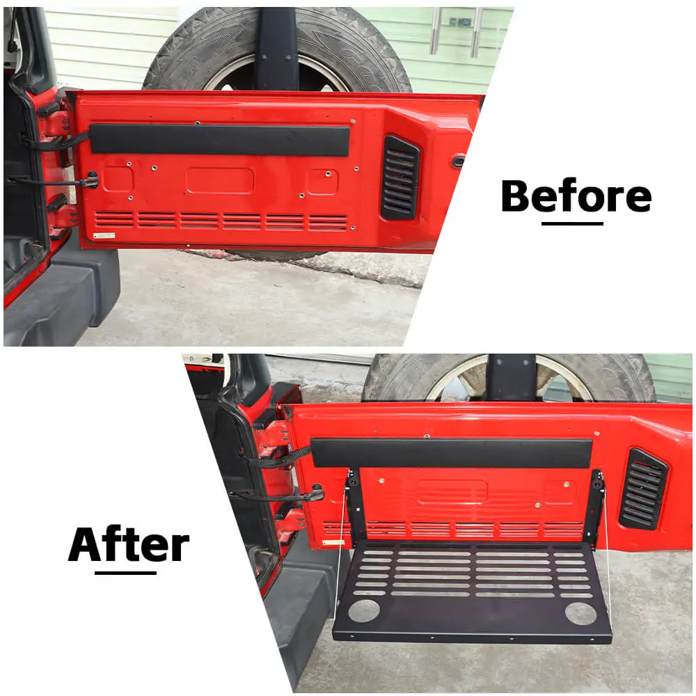 For 2007-2018 Jeep Wrangler JK JKU Rear Door Tailgate Table Shelf Storage Rack Black - Image 2