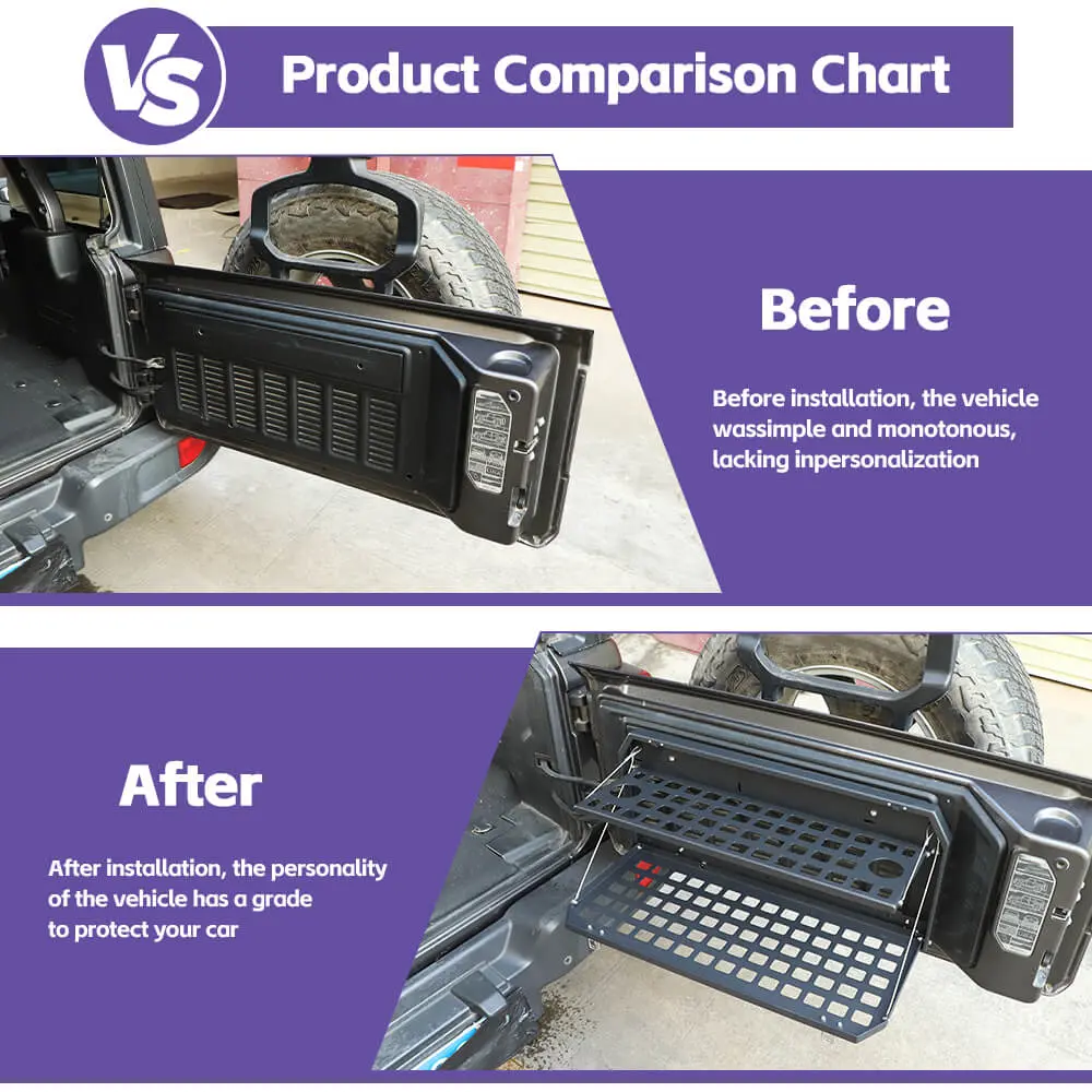 For 2007+ Jeep Wrangler JK JL Trunk Foldable Rear Door Tailgate Table Storage Cargo Shelf - Image 2