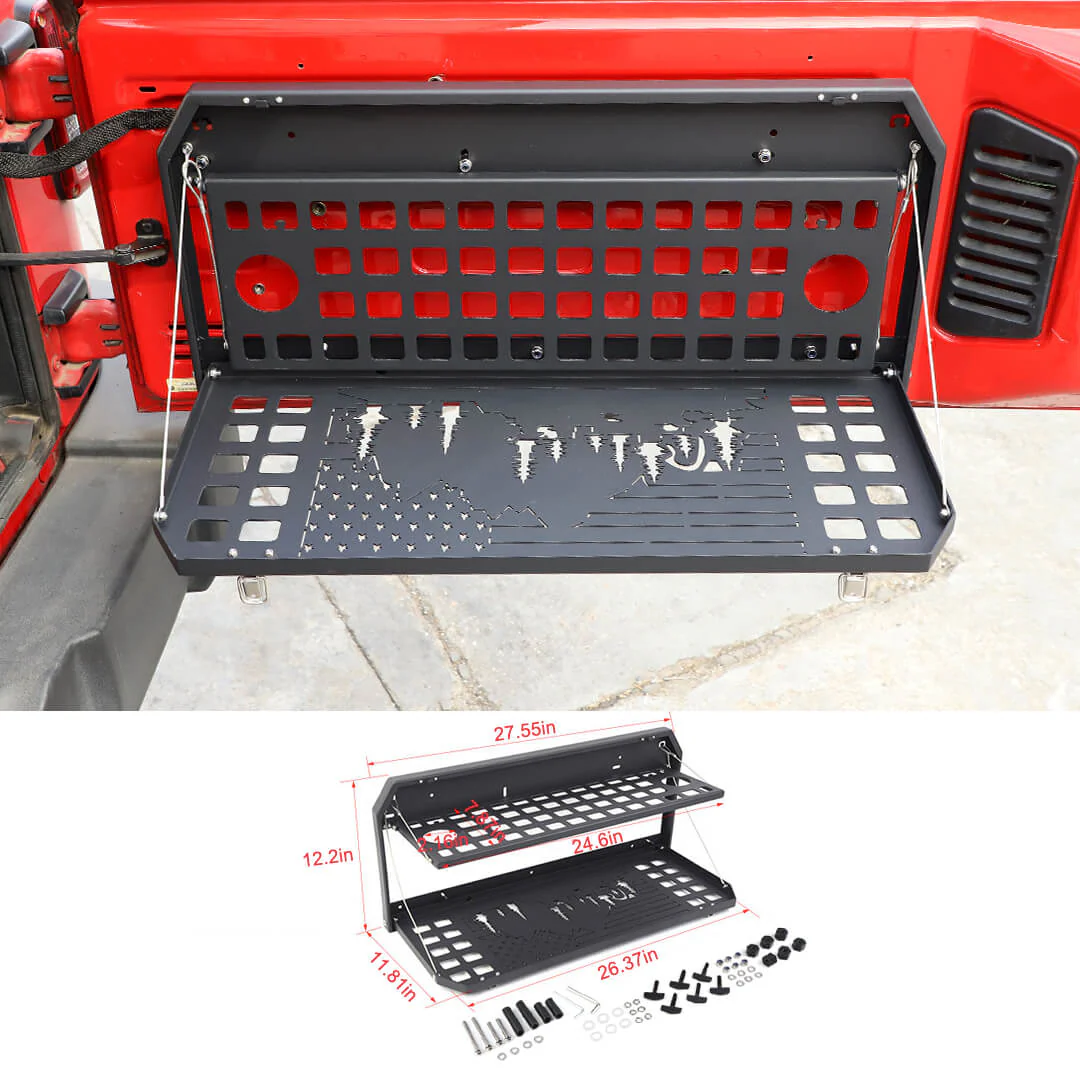 For 2007+ Jeep Wrangler JK JL Trunk Foldable Rear Door Tailgate Table Storage Cargo Shelf - Image 9